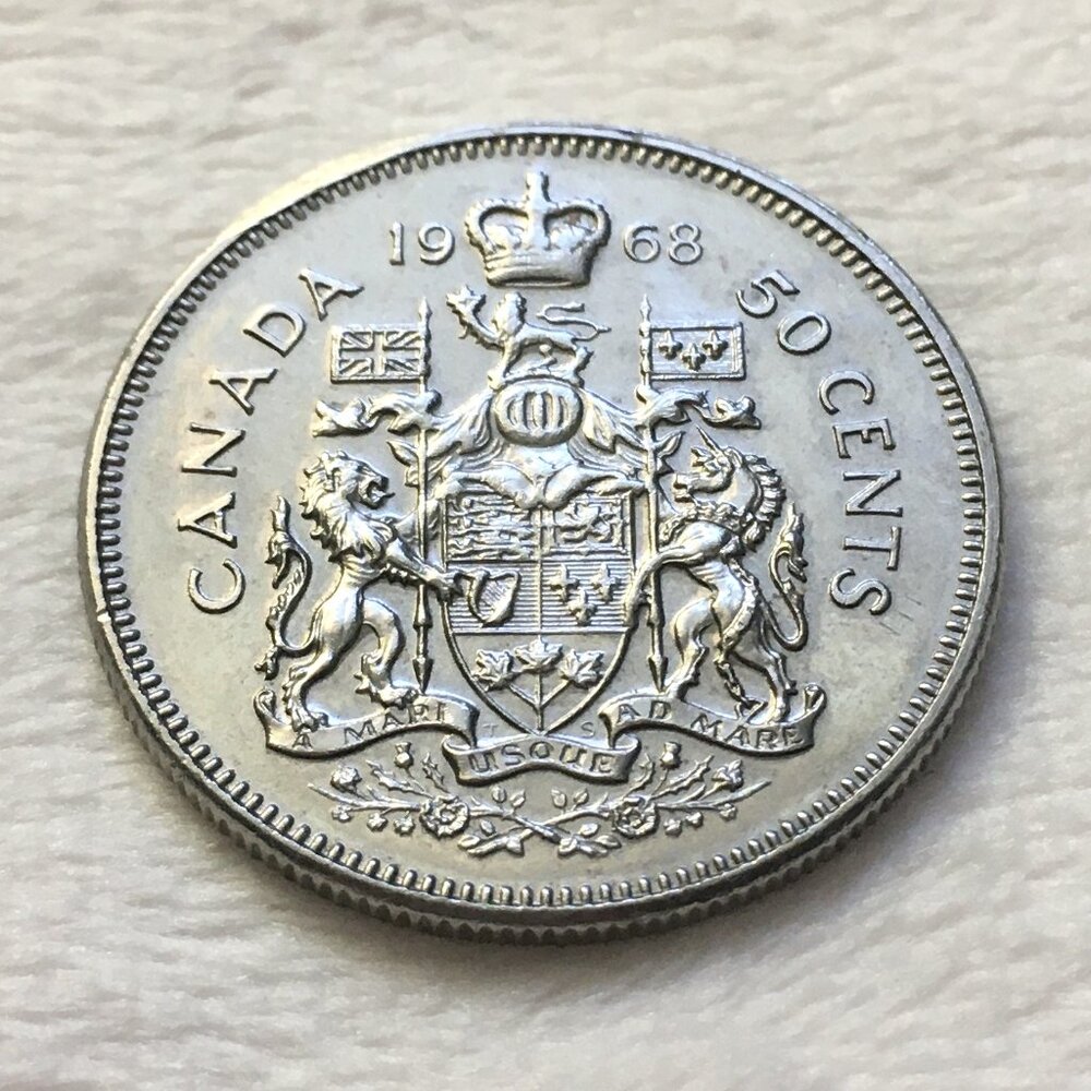 Vintage 1968 Canada 50 Cents Coin Coat of Arms Nickel Half Dollar RCM